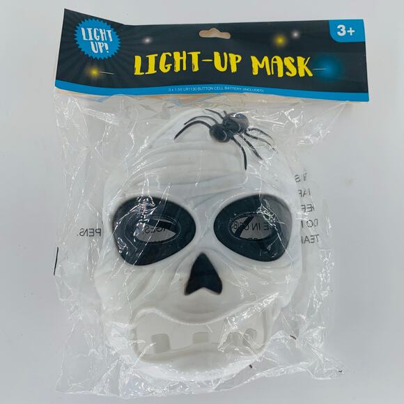 Light Up Kids Face Mask Children Halloween White Black Skull Front Battery - Picture 7 of 7